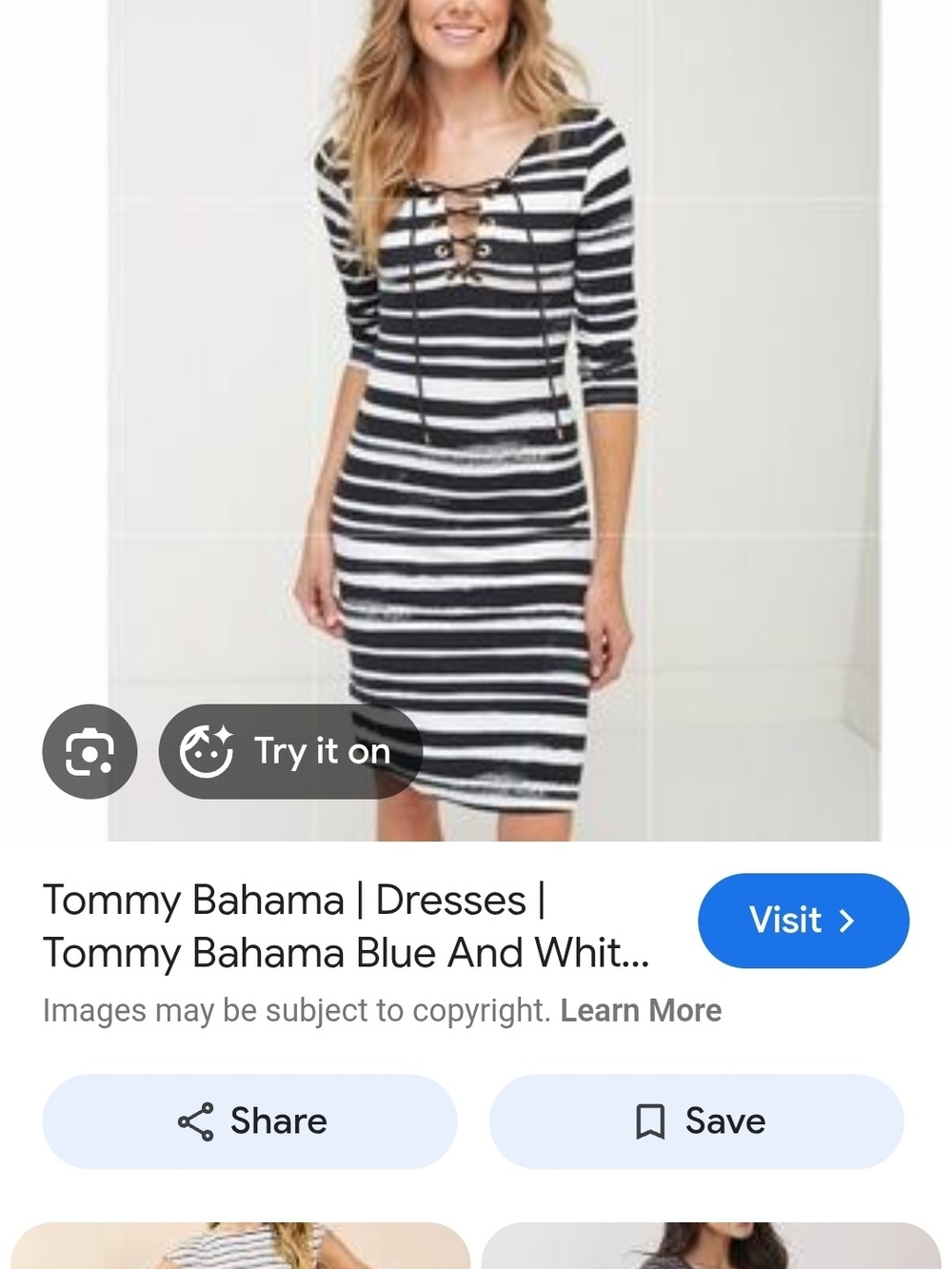 Tommy Bahama Navy Blue  Striped Lace-Up Dress Large